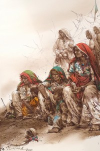 Ali Abbas, Thar desert life, 15 x 22 Inch, Watercolor on Paper, Figurative Painting, AC-AAB-244